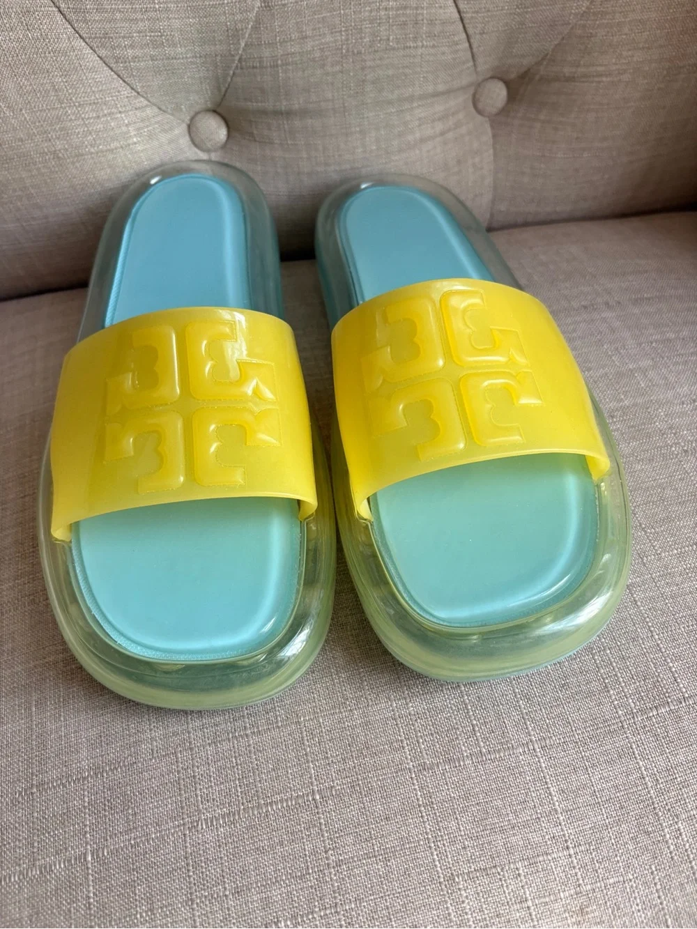 Tory Burch Yellow & Light Blue Slide Sandals
